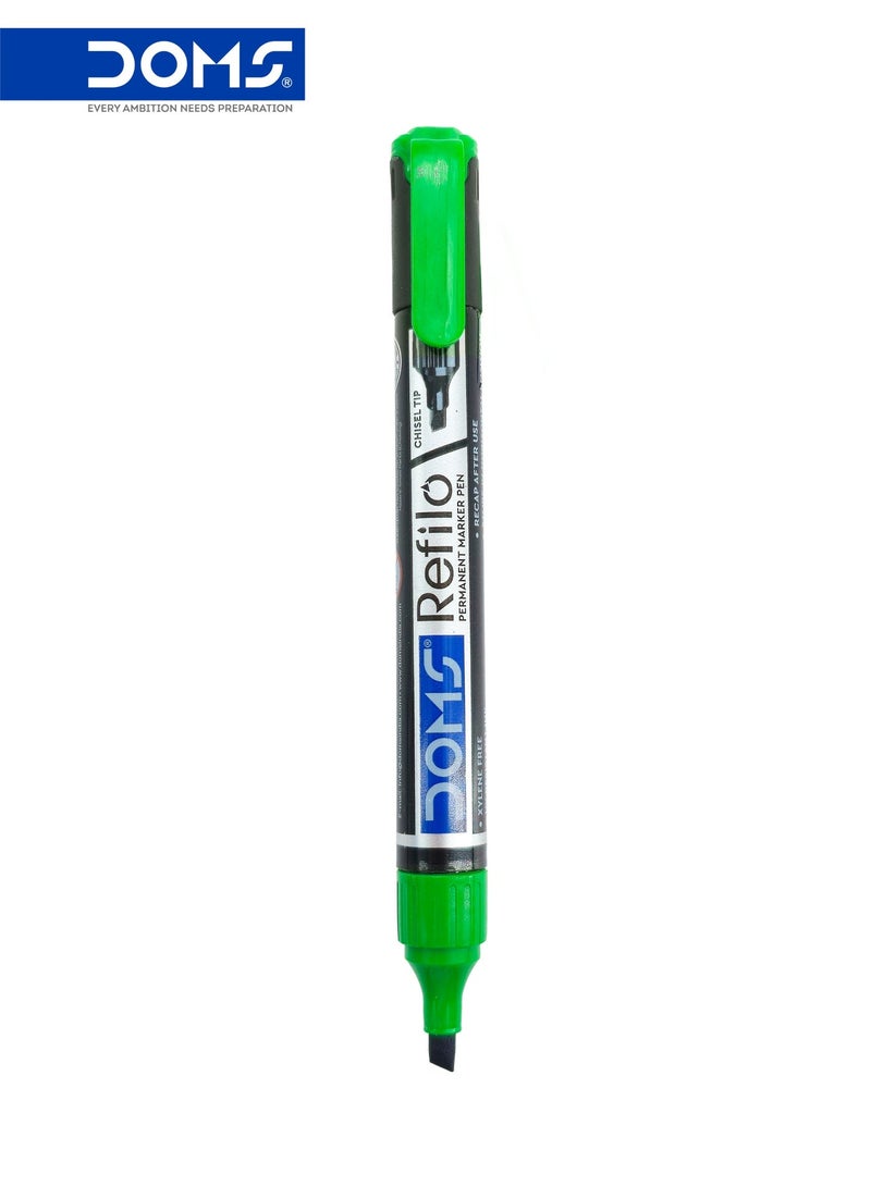 DOMS Permanent Marker Pen, Green Ink, Chisel Tip, Refillable, Pack of 12 - Image 2